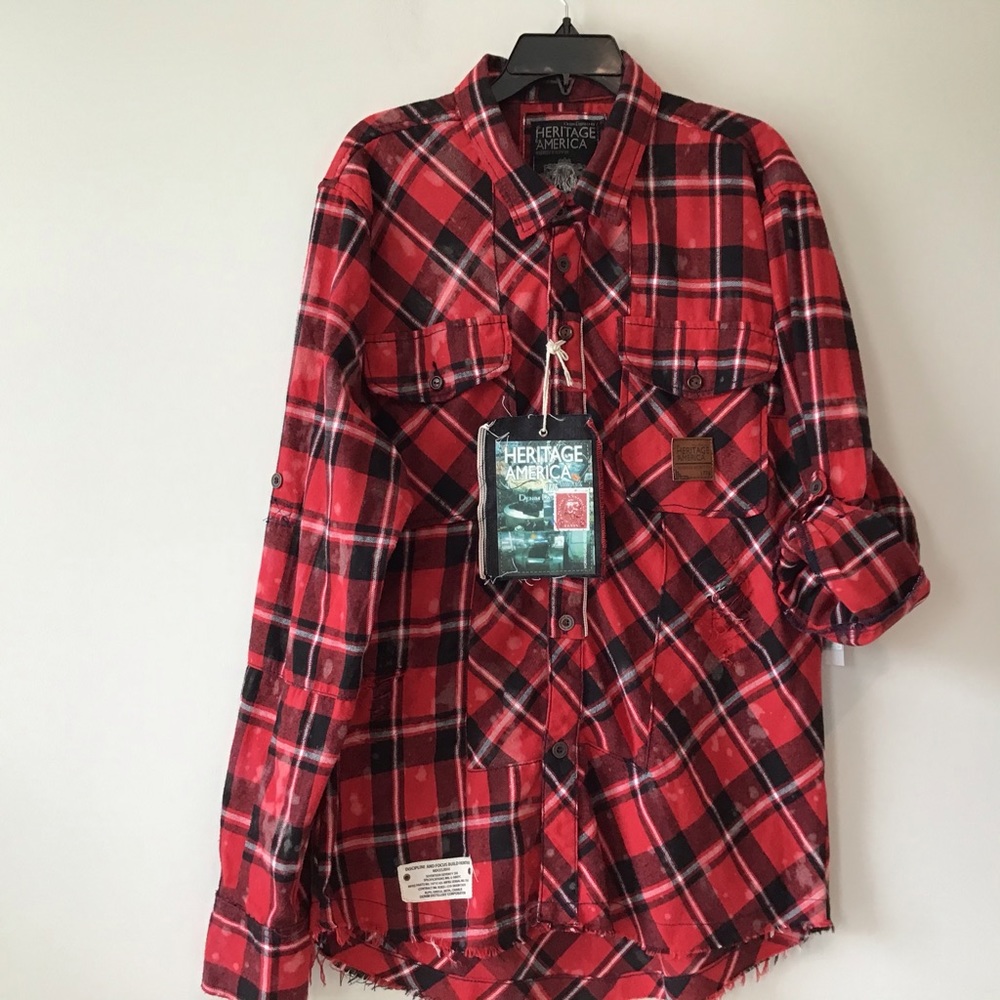 American Heritage Shirt 2XL Plaid Red Black White Flannel NWT $88